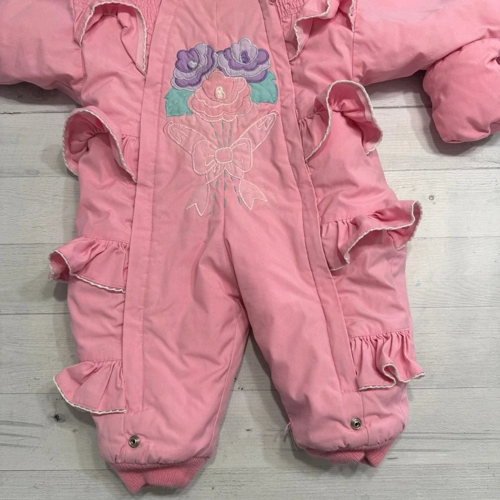 Vintage London Fog girls‎ pink floral bow bunting 12 months